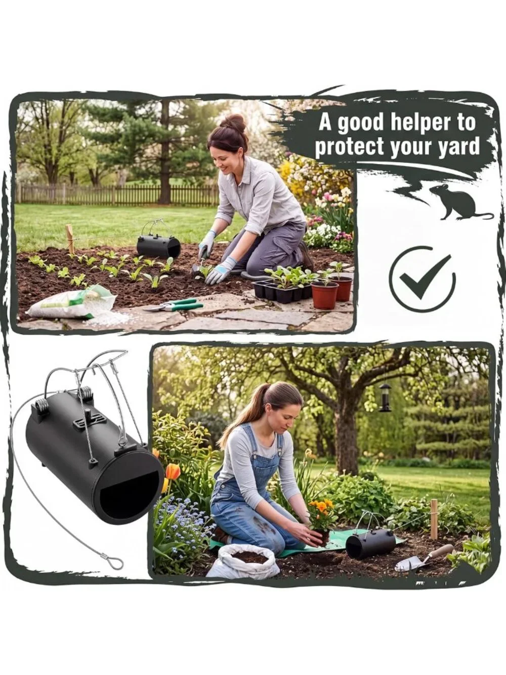 4 Pack Reusable Black Hole Gopher Traps with Leash - Outdoor Rodent Control for